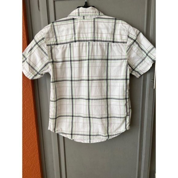 Gymboree Plaid Button Front Green Gray White Collar Short Sleeve Shirt Boys S 5 - Picture 4 of 4
